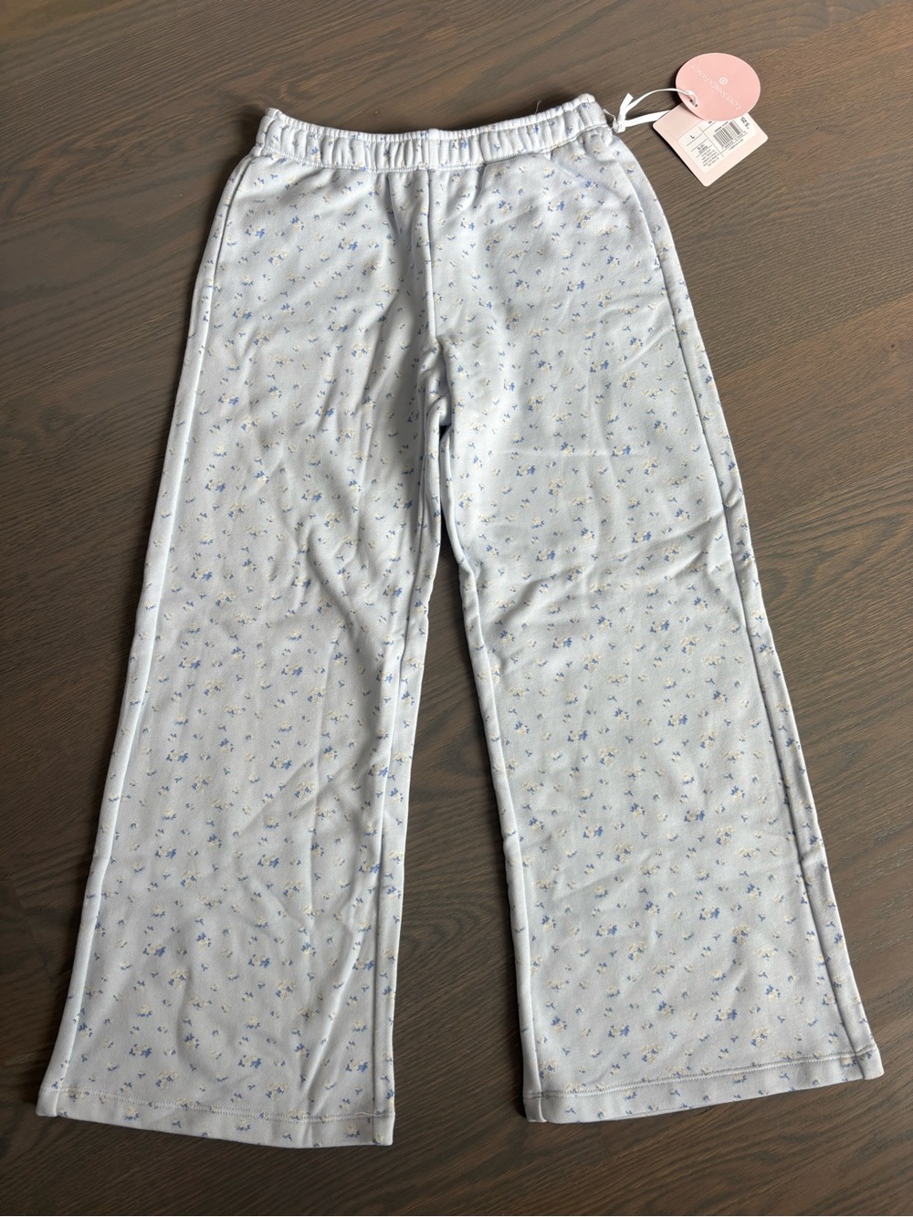 LoveShackFancy Light Blue Floral Wide Leg Sweatpants for Kids